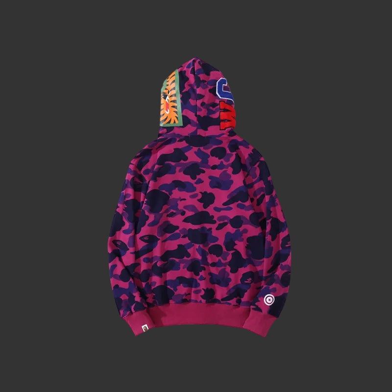 Color Camo Shark Full Zip Hoodie Purple