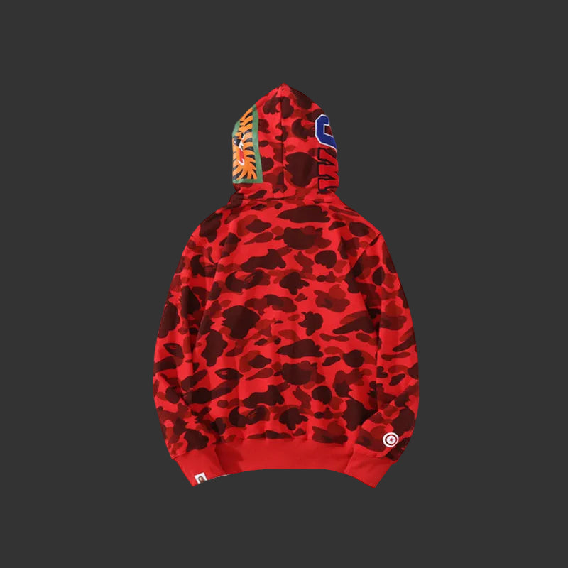 Color Camo Shark Full Zip Hoodie Red