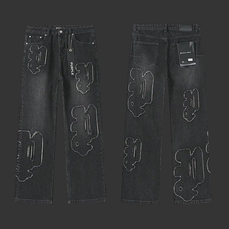Purple Black with large embossed P Jeans