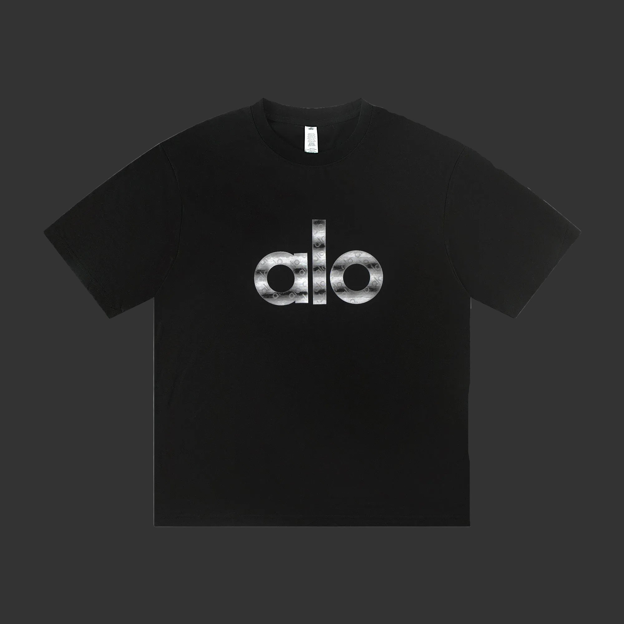 Alo Silver Reflective Black Logo Tee