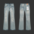 Purple Light Indigo White Paint Splatter Ripped Flared Jeans