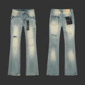 Purple Light Indigo with Classic Knee Rips Flared Jeans