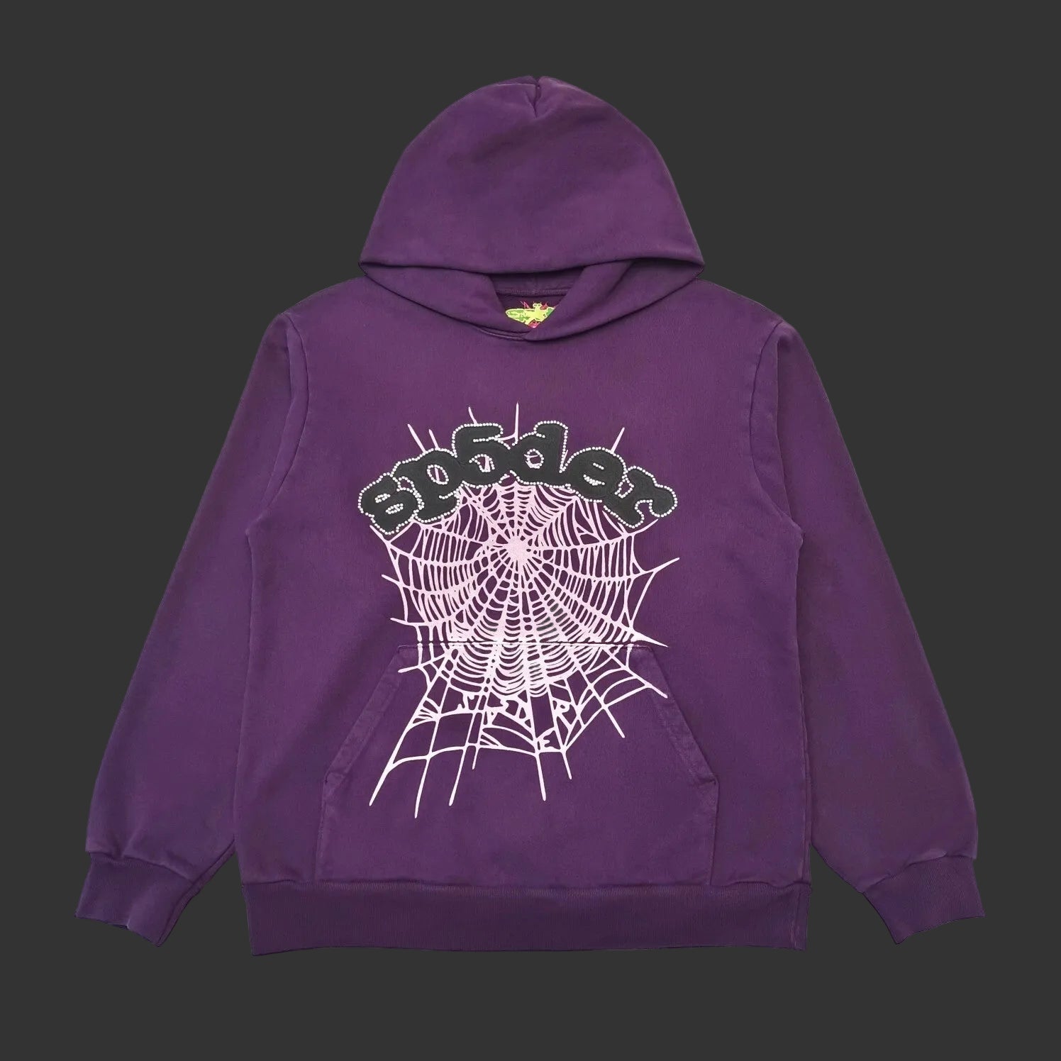 Sp5der Purple Rhinestone Web Hoodie