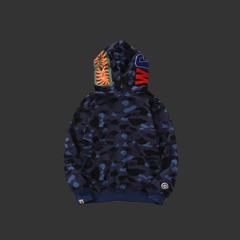 Color Camo Shark Full Zip Hoodie Blue DOUBLE HOODED