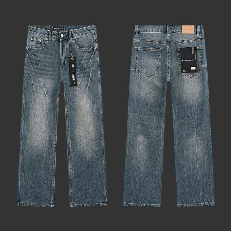 Purple Light Indigo Distressed Whisker Jeans