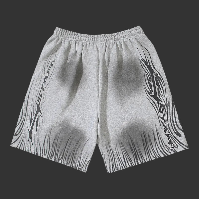 Hellstar Yoga Flame Om-Print Track Shorts Grey