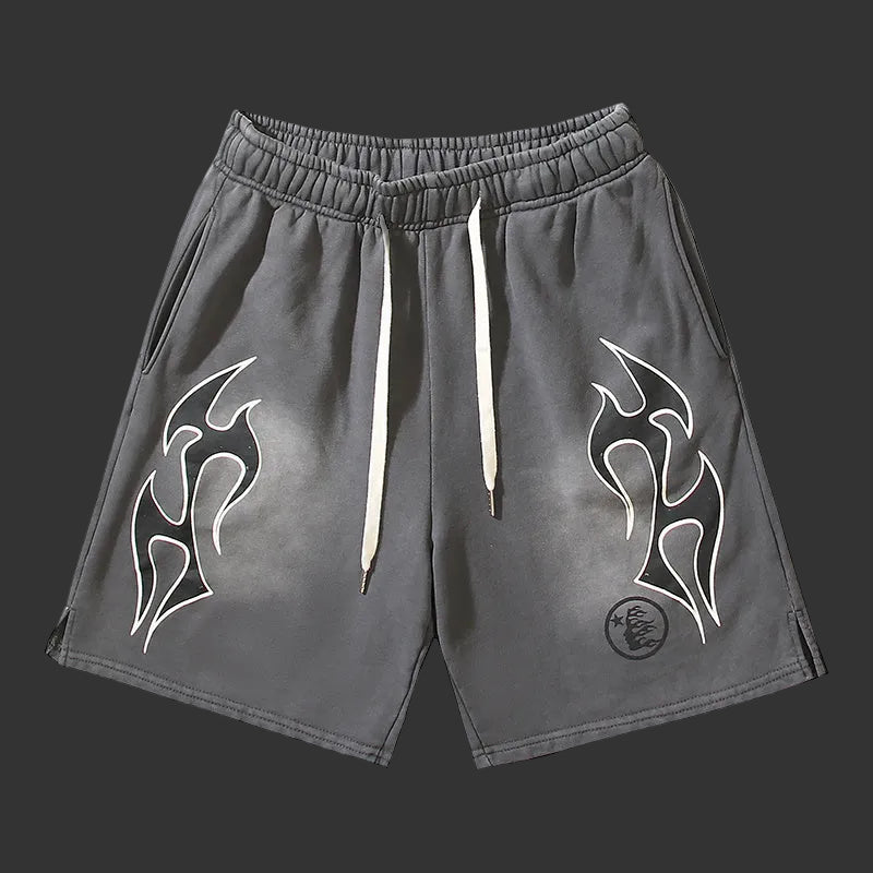 Hellstar Sports Flame Shorts Grey