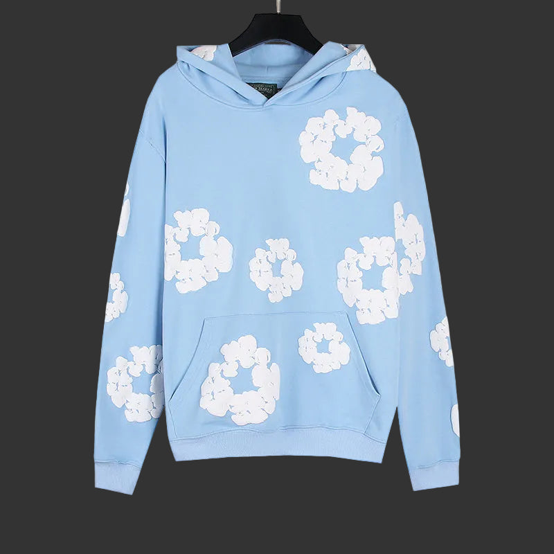 Denim Tear Cotton Wreath Pullover Light Blue