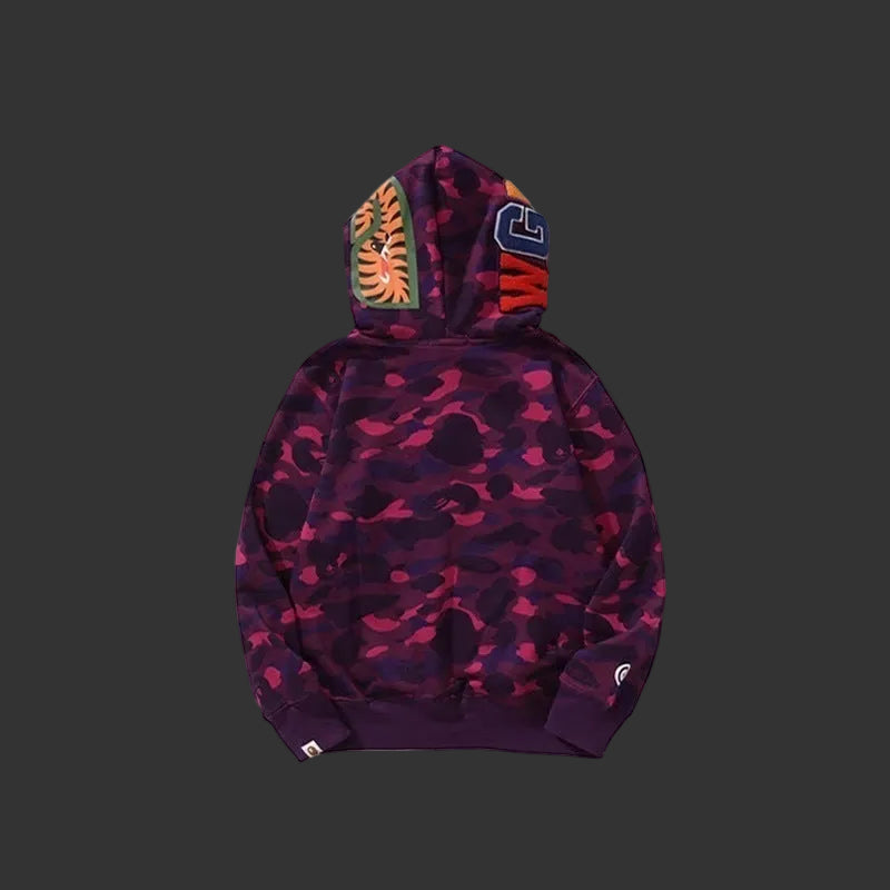Color Camo Shark Full Zip Hoodie Purple DOUBLE HOODED
