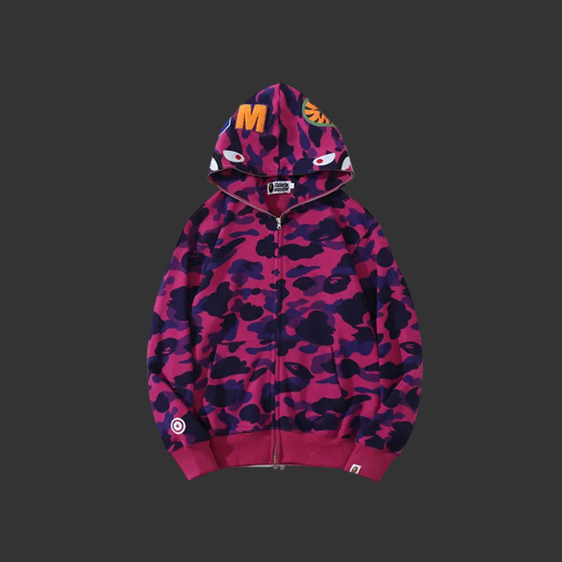 Color Camo Shark Full Zip Hoodie Purple