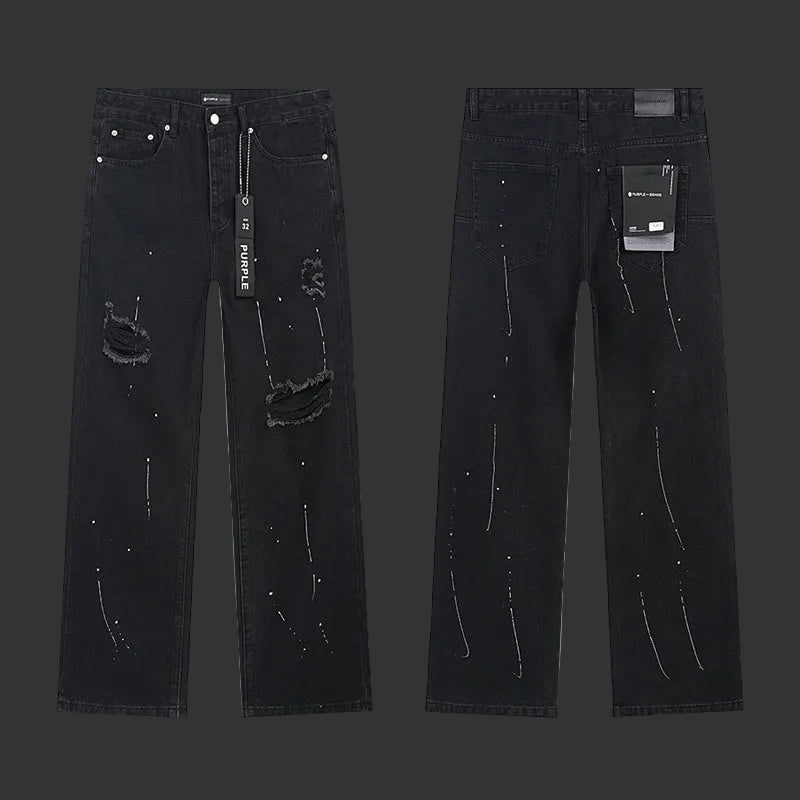 Purple Black Wash Blowout Paint Splatter Jeans