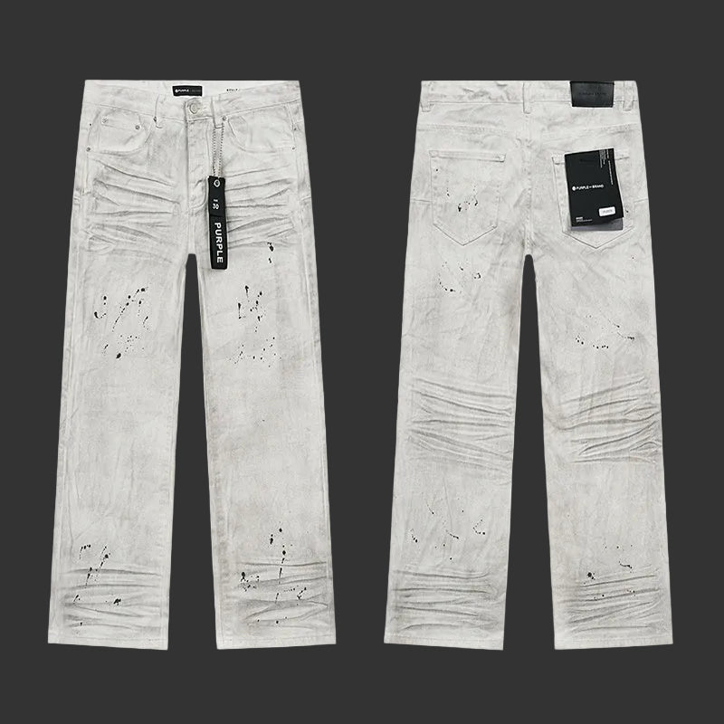 Purple All-White with black stitched distressing Jeans