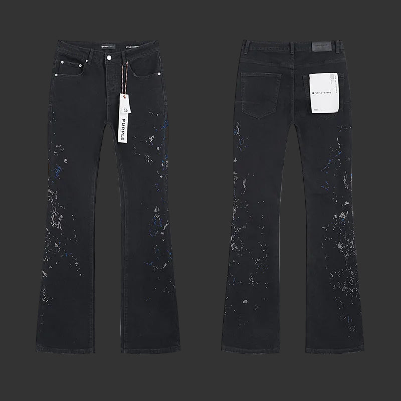 Purple Black with dense white and blue speckle Flared Jeans