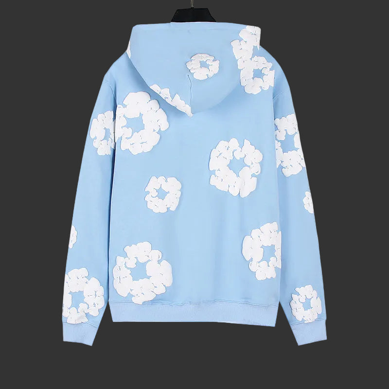 Denim Tear Cotton Wreath Pullover Light Blue