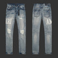 Amiri Crystal Embellished Distressed Skinny Jeans (Blue)