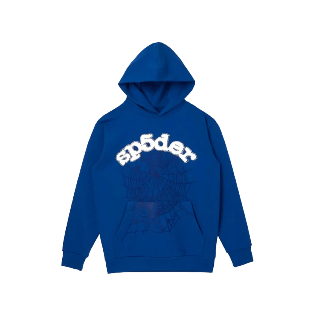 Sp5der Blue Rhinestone Web Hoodie