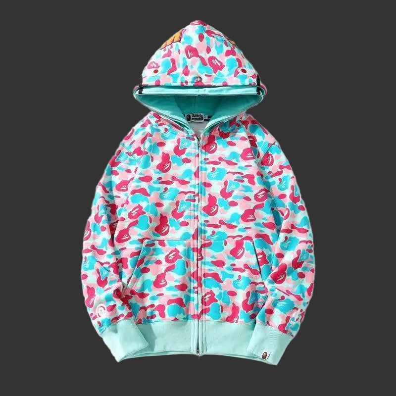 ABC Camo Separate Shark Full Zip Hoodie (pink/teal)