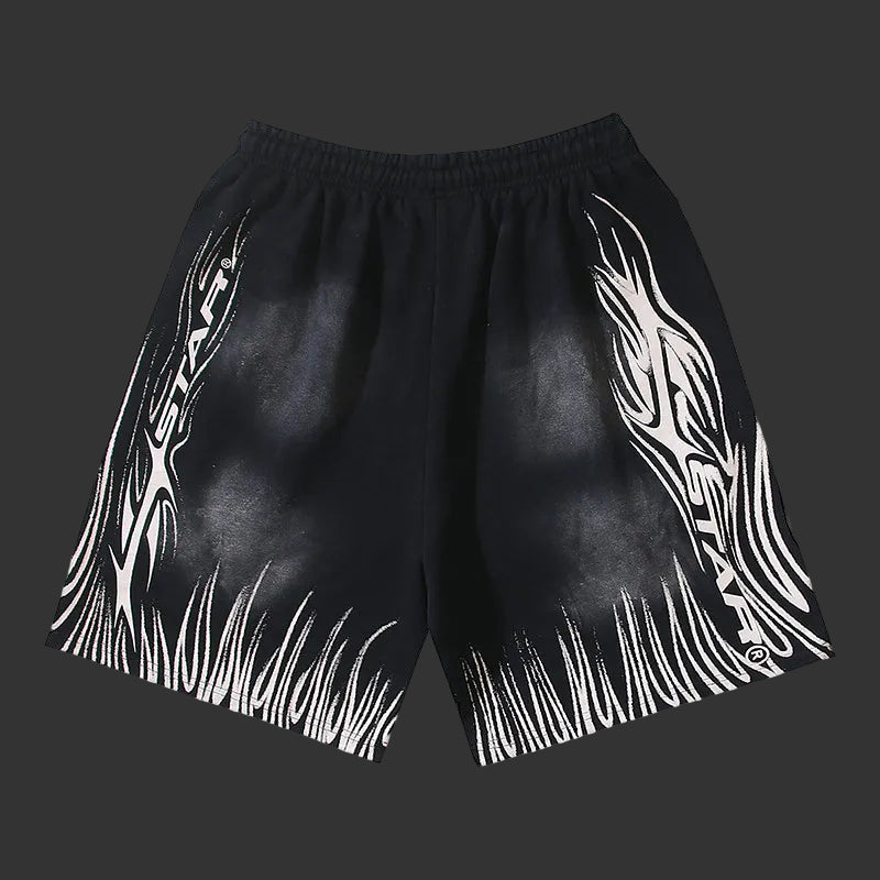 Hellstar Yoga Flame Om-Print Track Shorts Black