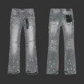 Purple Medium Grey with White Paint Splatter + Large Knee Repair Flared Jeans