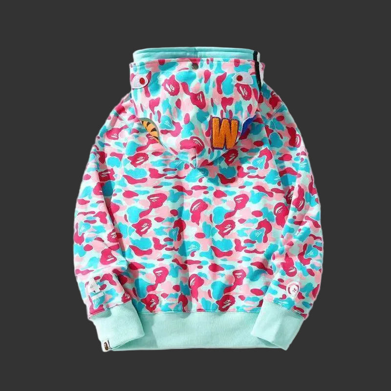 ABC Camo Separate Shark Full Zip Hoodie (pink/teal)