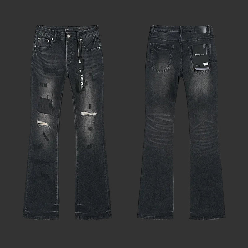 Purple Multi-fade with knee rips Flared Jeans