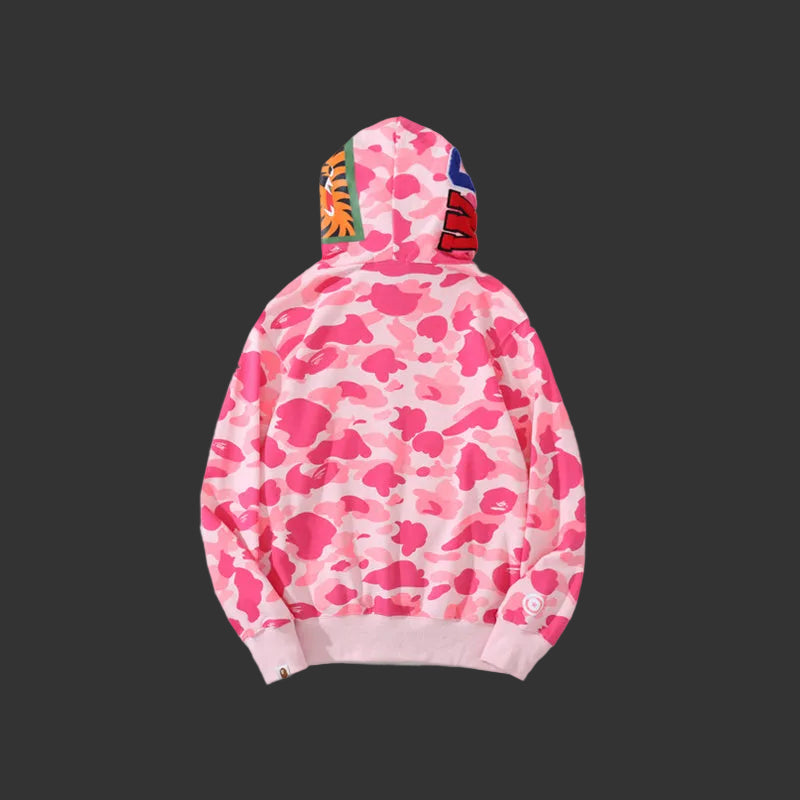 Color Camo Shark Full Zip Hoodie Pink/Red