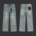 Purple Light Blue with heavy whisker & frayed distressing Jeans
