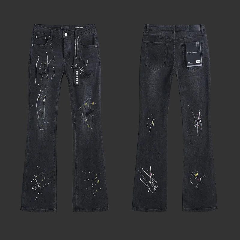 Purple Black Paint Splatter Flared Jeans