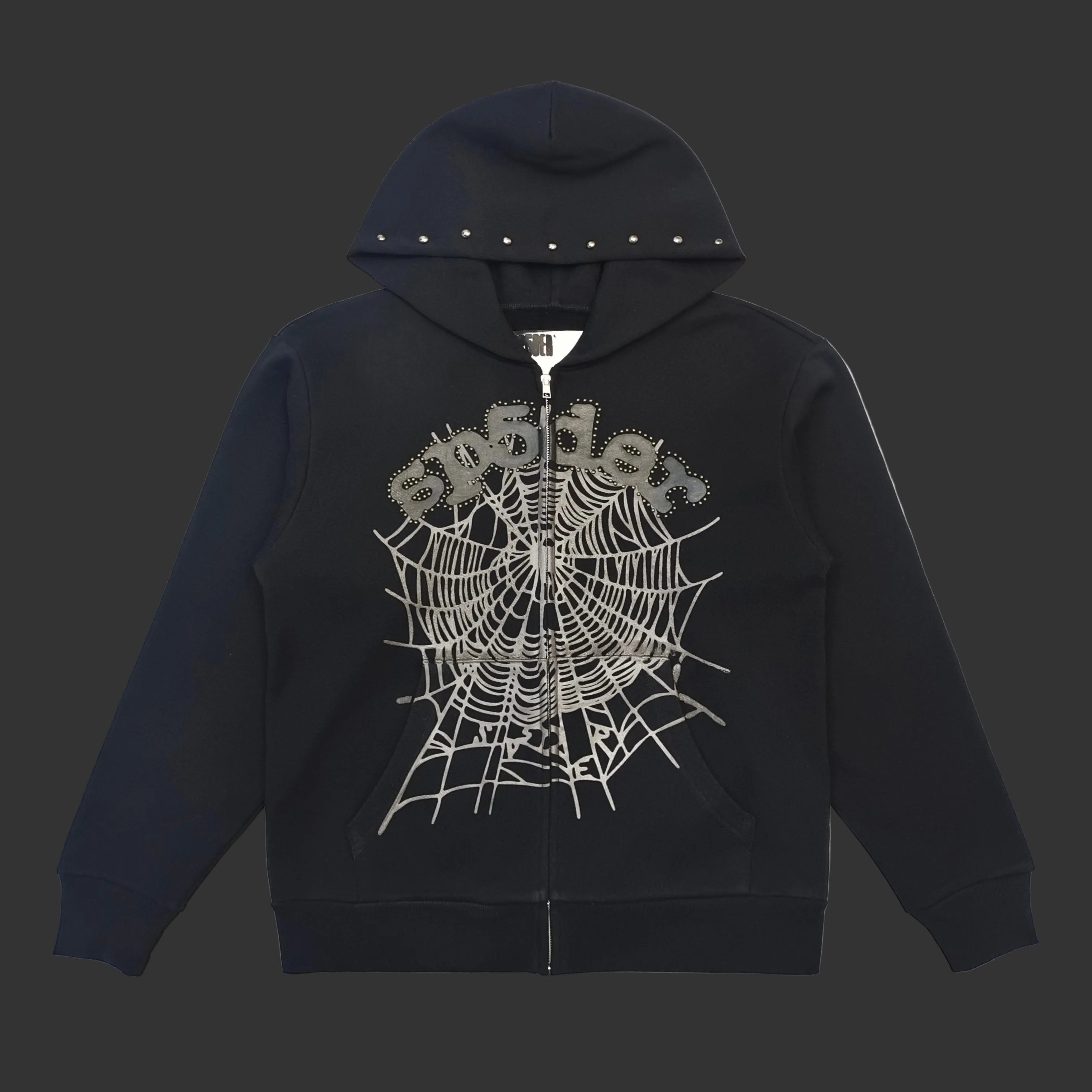 Sp5der OG Web Studded Zip Hoodie