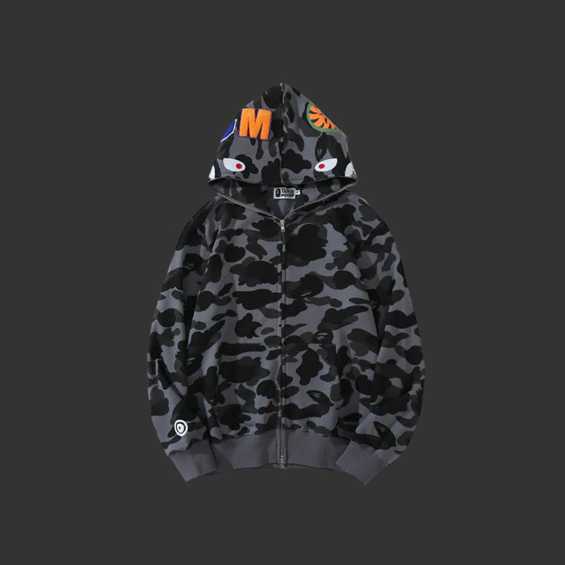 Color Camo Shark Full Zip Hoodie Gray/Black