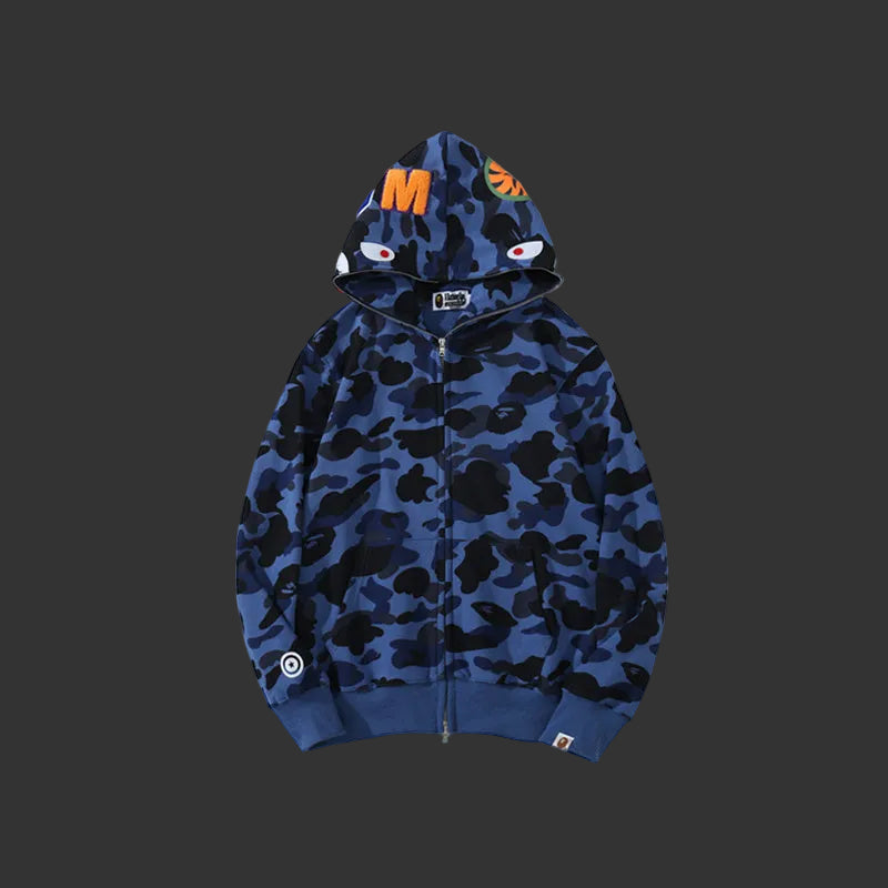 Color Camo Shark Full Zip Hoodie Blue