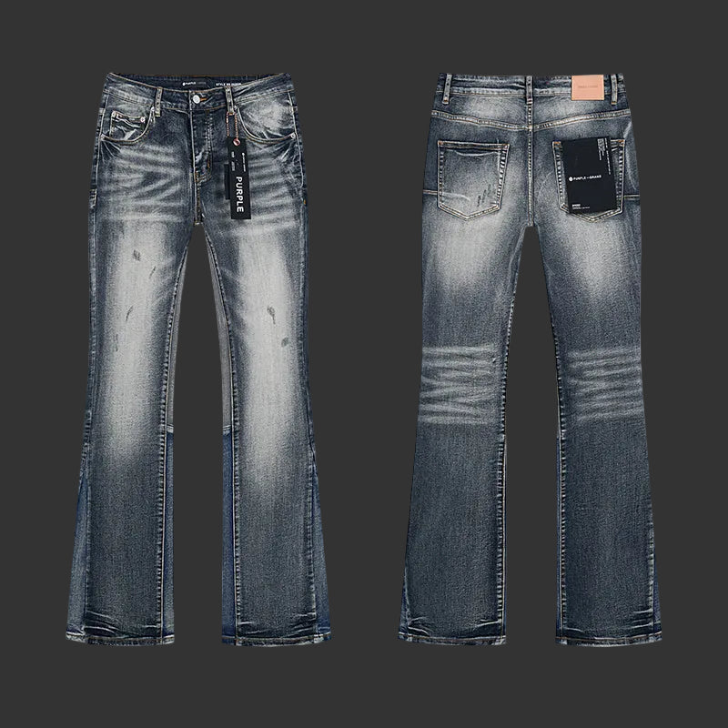 Purple Dirty Blue Multi-Fade with Whiskering Flared Jeans