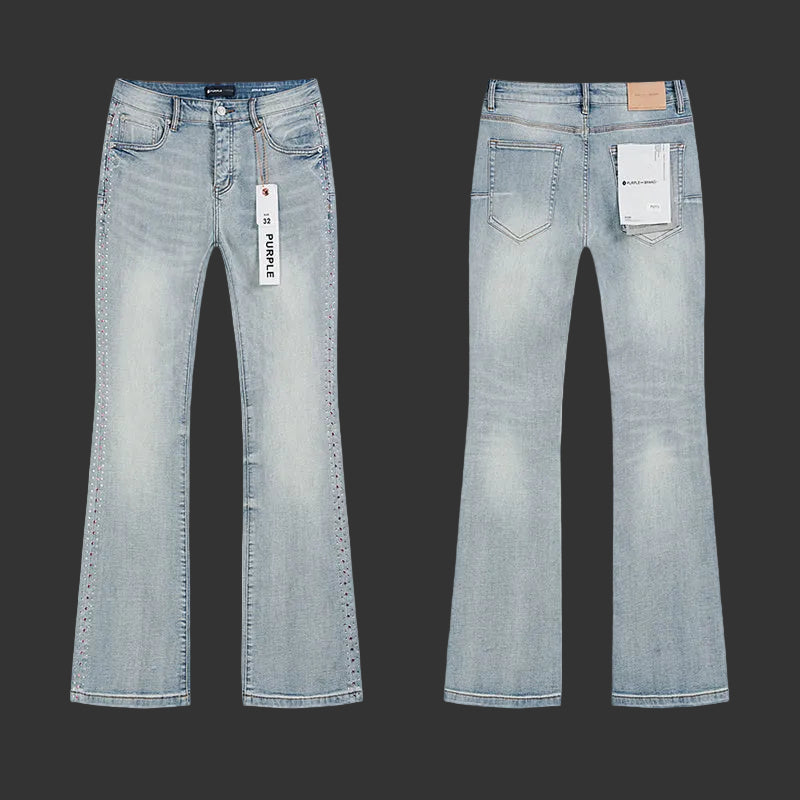 Purple Light Indigo with side rhinestonen Flared Jeans
