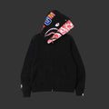 Color Camo Shark Full Zip Double Hood Hoodie Black (Pink/Red lining variant)