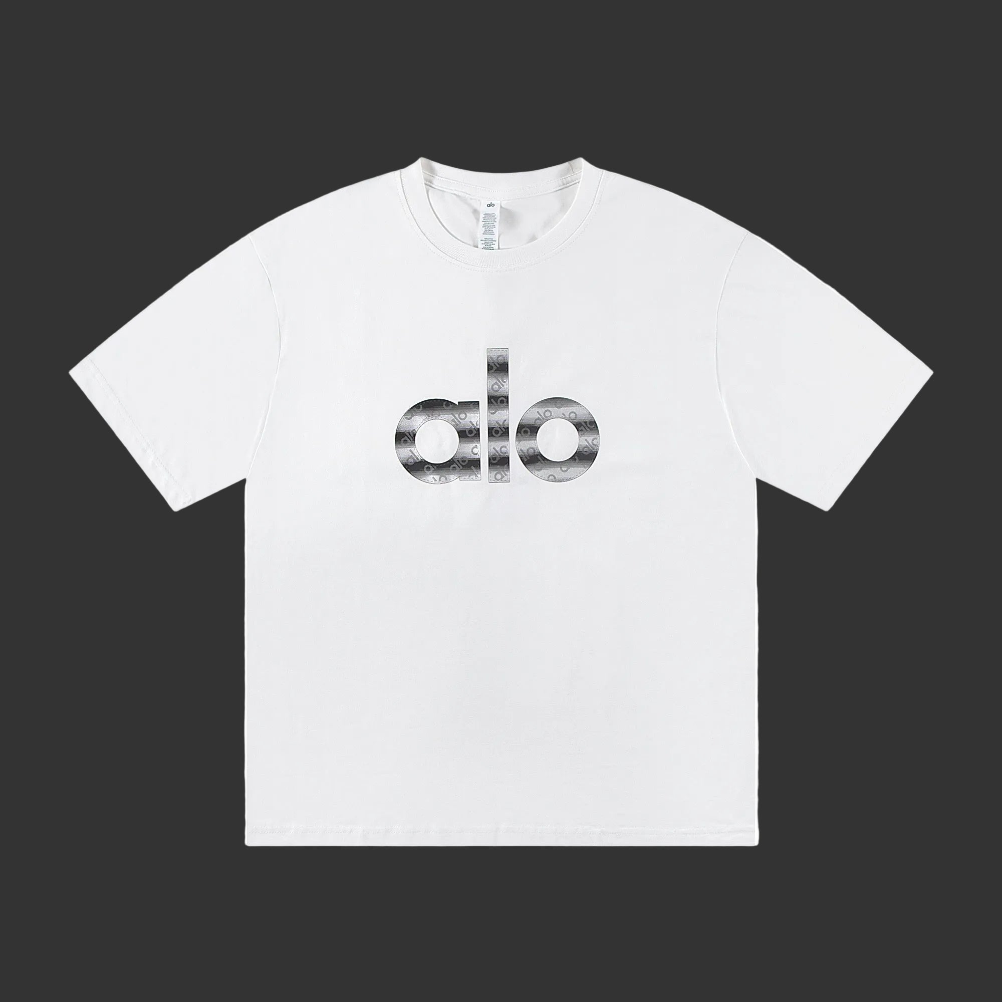 Alo Silver Reflective White Logo Tee