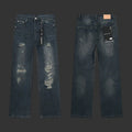 Purple Dark Indigo with large knee blowouts Jeans