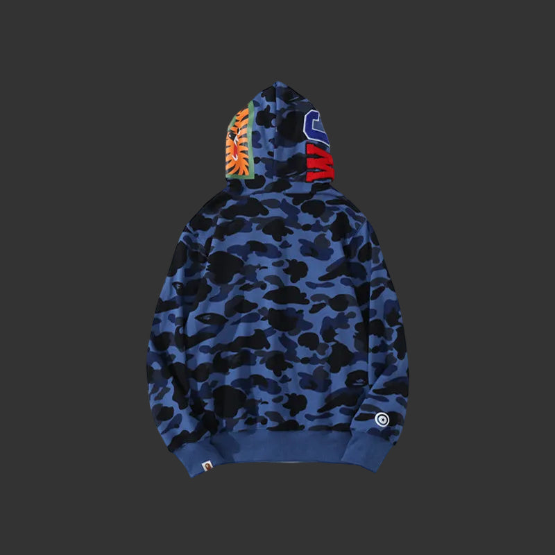 Color Camo Shark Full Zip Hoodie Blue