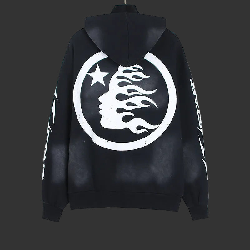 Hellstar Sports Flame Zip-Up Hoodie ‘Black’