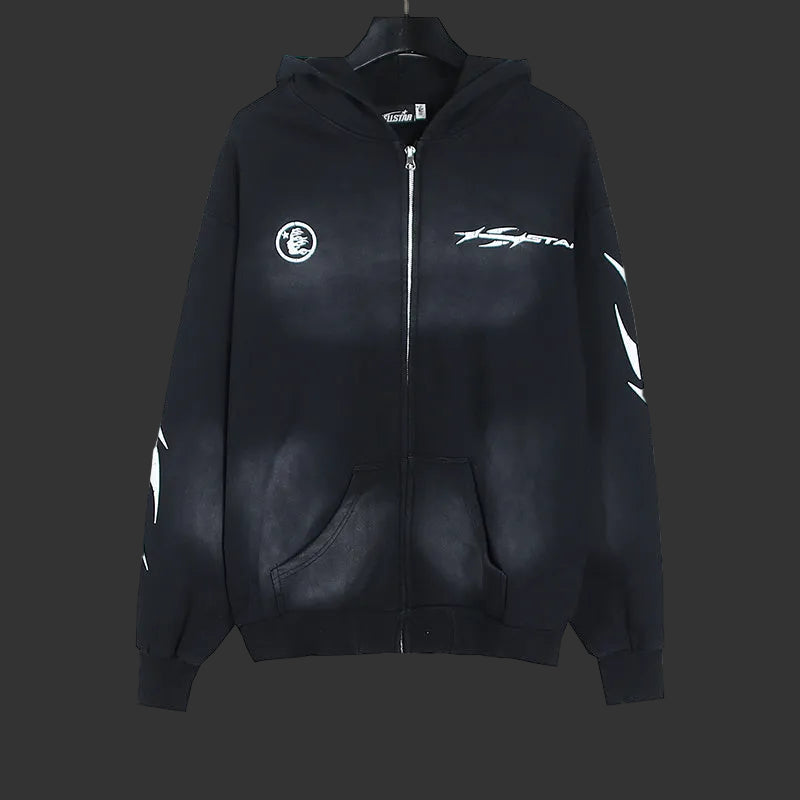 Hellstar Sports Flame Zip-Up Hoodie ‘Black’